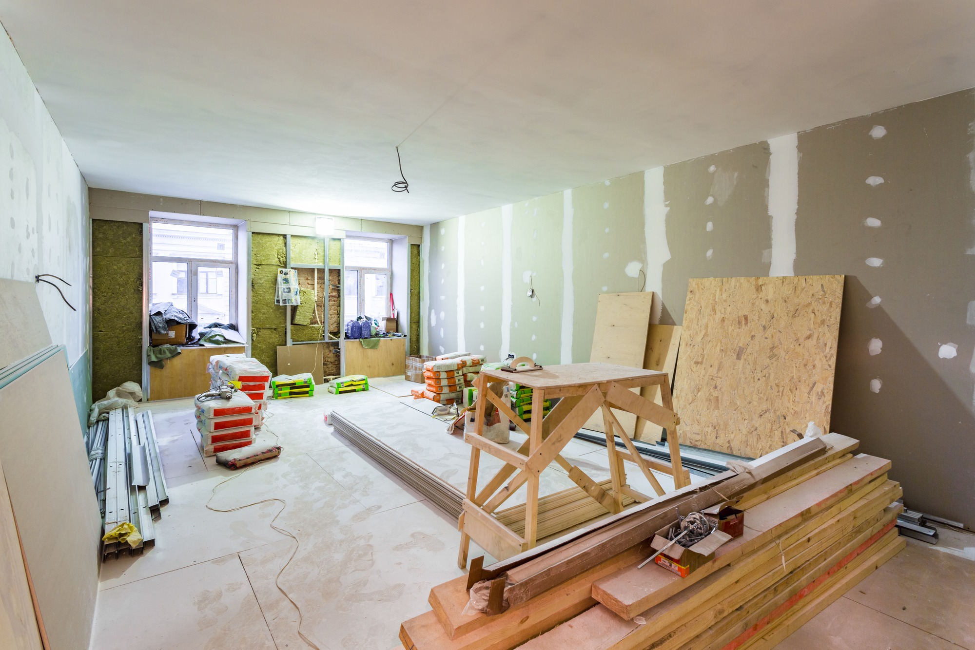 Working process of installing metal frames for plasterboard