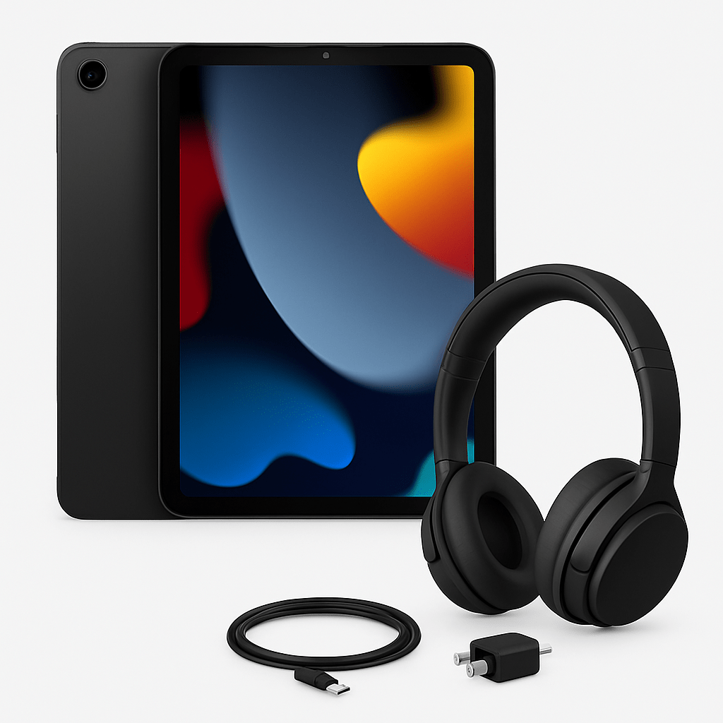 tablet and headphone